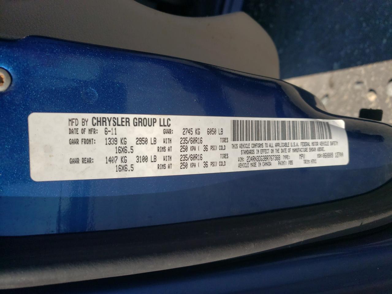 2011 Dodge Grand Caravan Mainstreet VIN: 2D4RN3DG3BR767368 Lot: 82340065