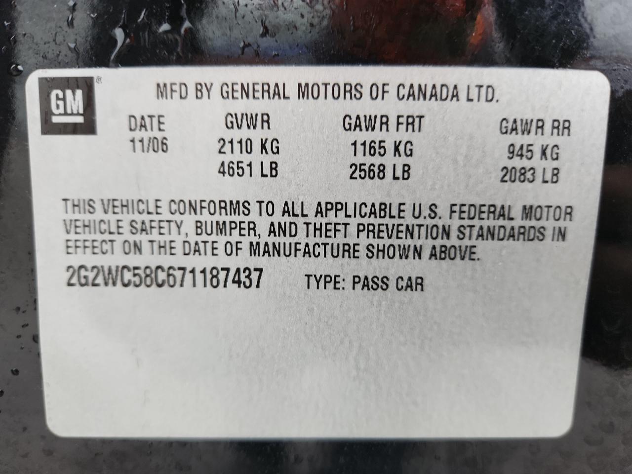 2007 Pontiac Grand Prix Gxp VIN: 2G2WC58C671187437 Lot: 84988955