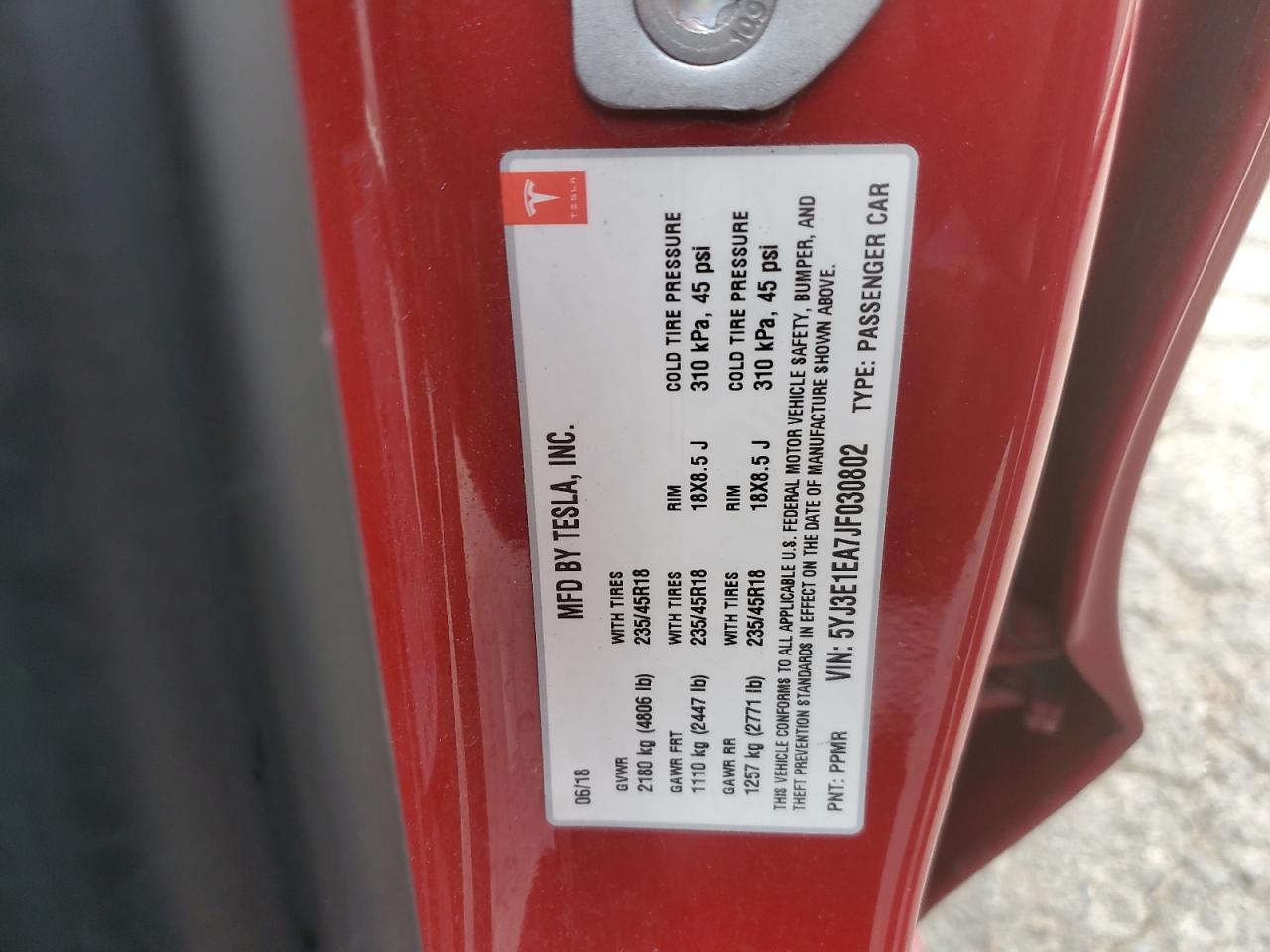 2018 Tesla Model 3 VIN: 5YJ3E1EA7JF030802 Lot: 90434575