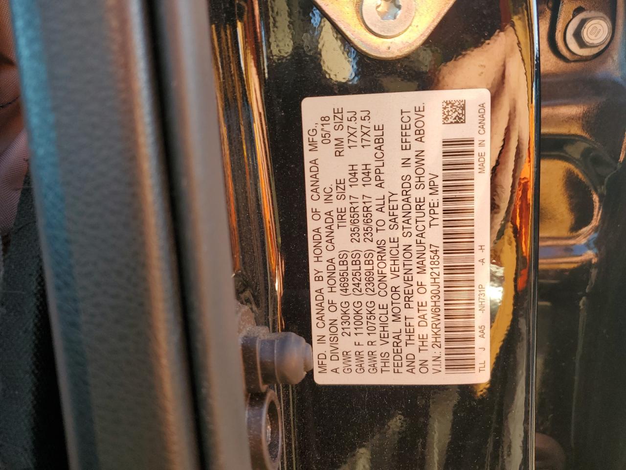 2018 Honda Cr-V Lx VIN: 2HKRW6H30JH218547 Lot: 82342085