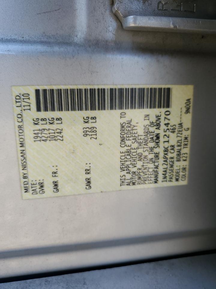 2011 Nissan Altima Base VIN: 1N4AL2APXBC125470 Lot: 84902515