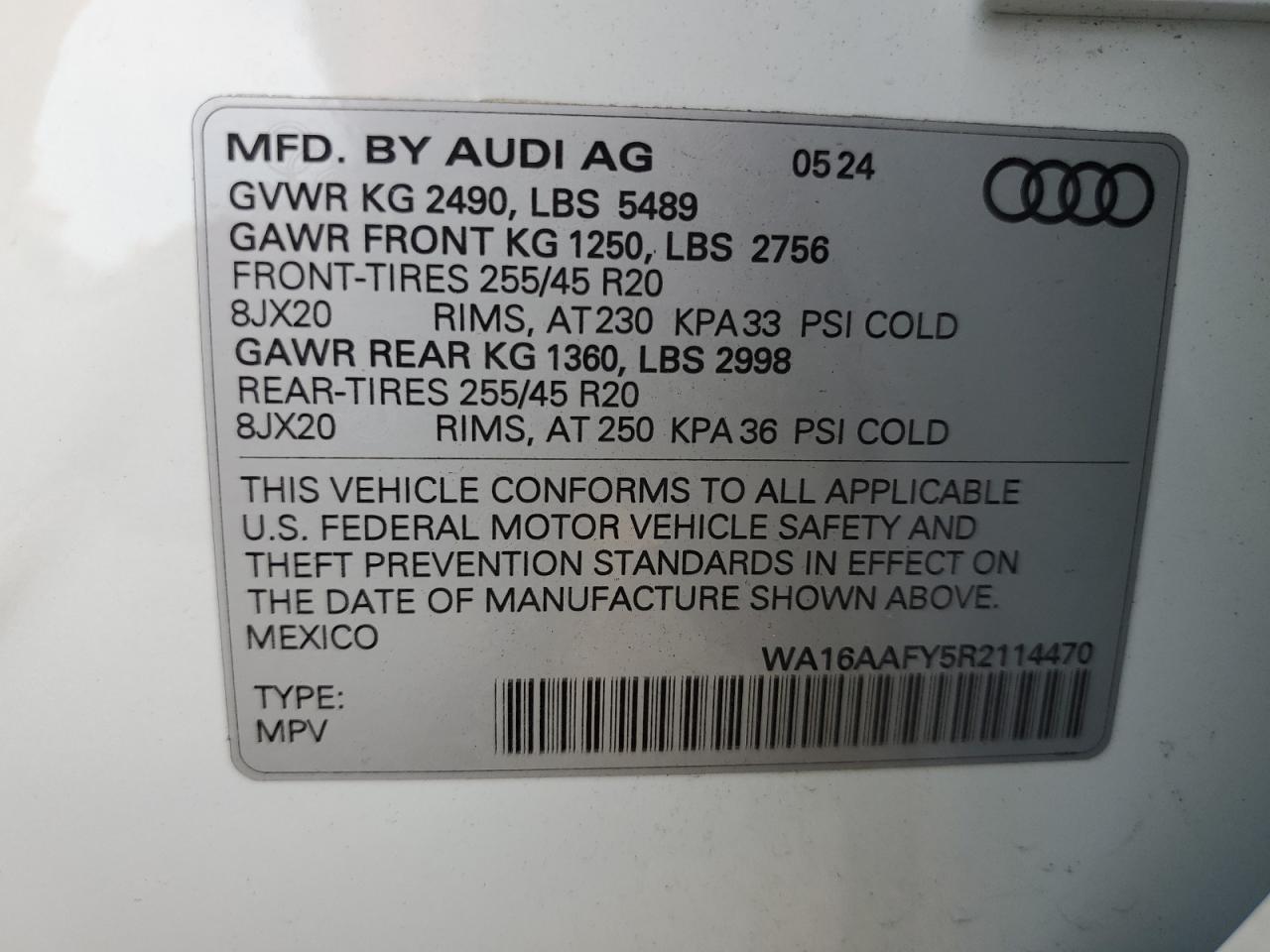 2024 Audi Q5 Sportback Prestige 45 VIN: WA16AAFY5R2114470 Lot: 85324085