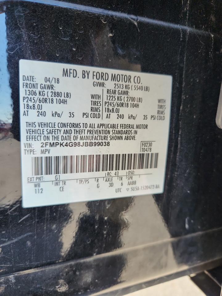 2018 Ford Edge Se VIN: 2FMPK4G98JBB99038 Lot: 85005035