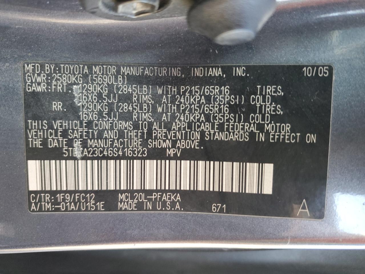 2006 Toyota Sienna Ce VIN: 5TDZA23C46S416323 Lot: 82424455