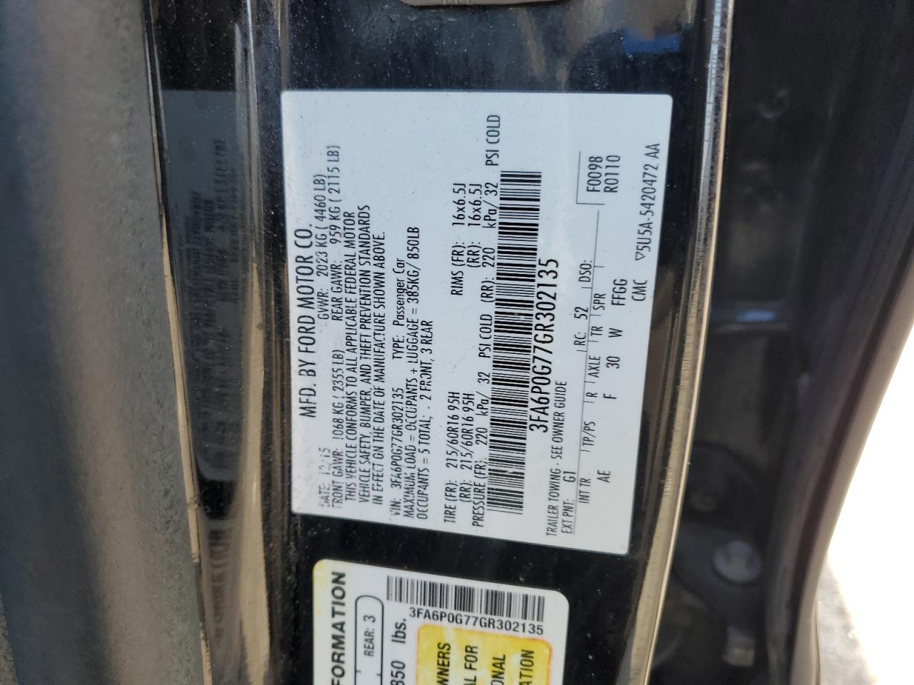 2016 Ford Fusion S VIN: 3FA6P0G77GR302135 Lot: 90873655