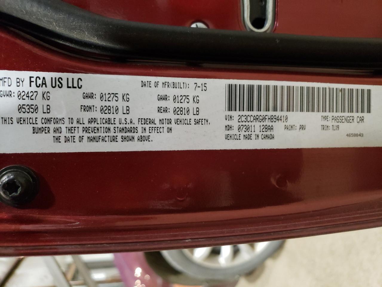 2015 Chrysler 300 Limited VIN: 2C3CCARG0FH894410 Lot: 89737565