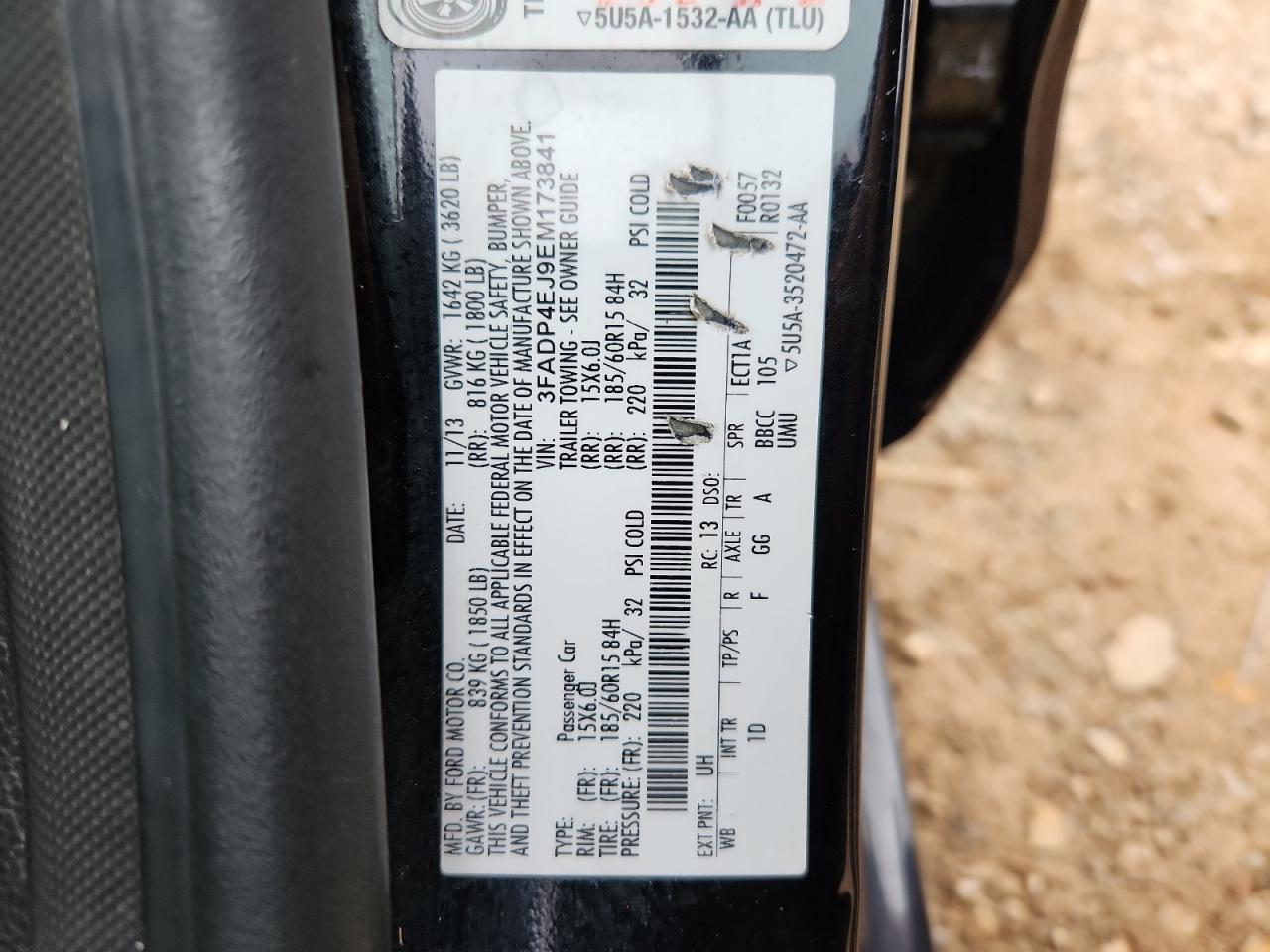 2014 Ford Fiesta Se VIN: 3FADP4EJ9EM173841 Lot: 82719005