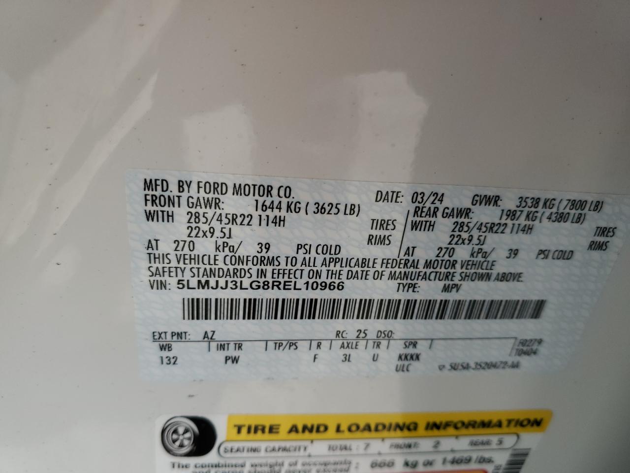 2024 Lincoln Navigator L Reserve VIN: 5LMJJ3LG8REL10966 Lot: 85755665