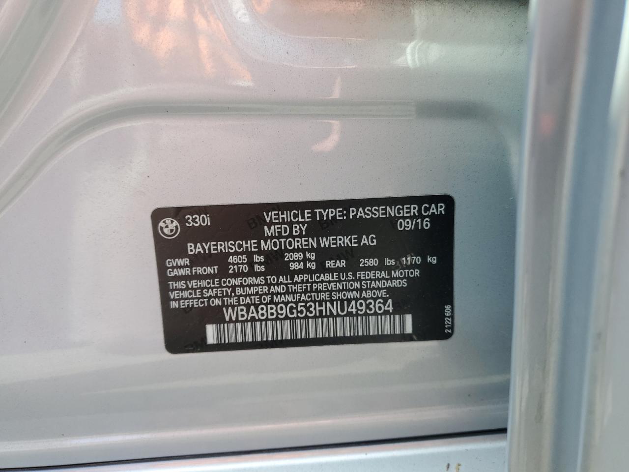 2017 BMW 330 I VIN: WBA8B9G53HNU49364 Lot: 80685325