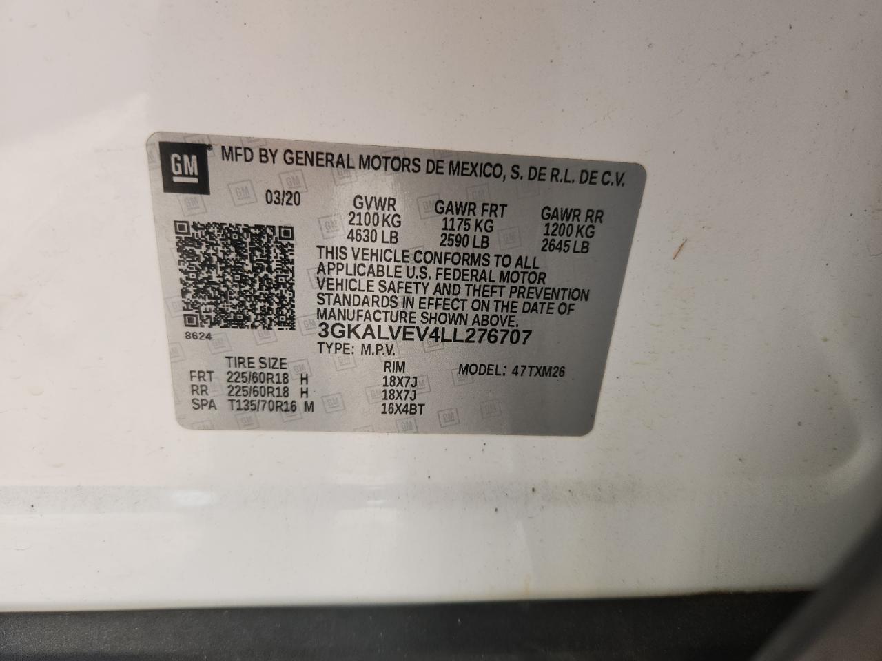 2020 GMC Terrain Slt VIN: 3GKALVEV4LL276707 Lot: 85665285