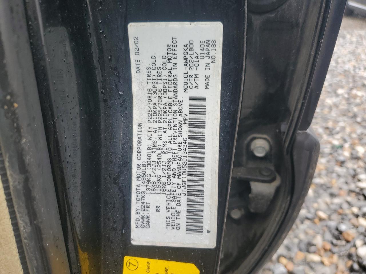 2002 Lexus Rx 300 VIN: JTJGF10U520134346 Lot: 85119505