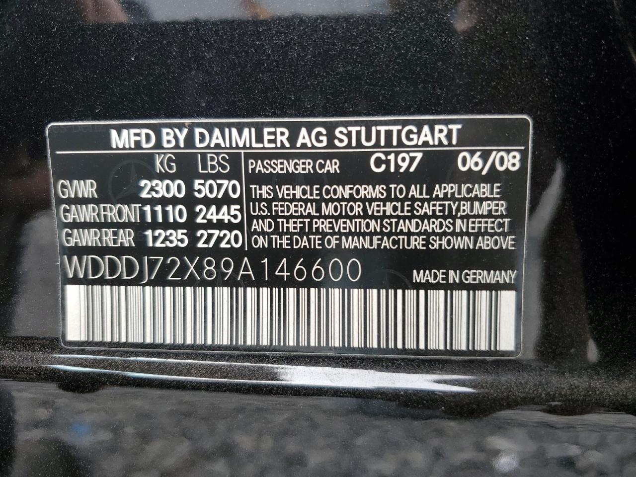 2009 Mercedes-Benz Cls 550 VIN: WDDDJ72X89A146600 Lot: 89545995