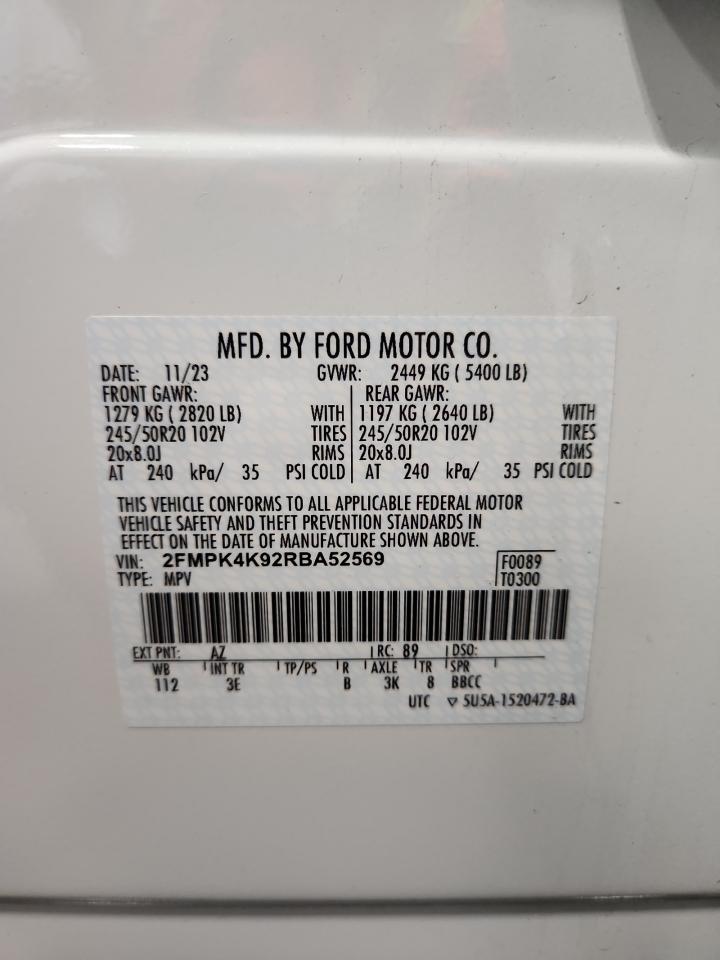 2024 Ford Edge Titanium VIN: 2FMPK4K92RBA52569 Lot: 86222995