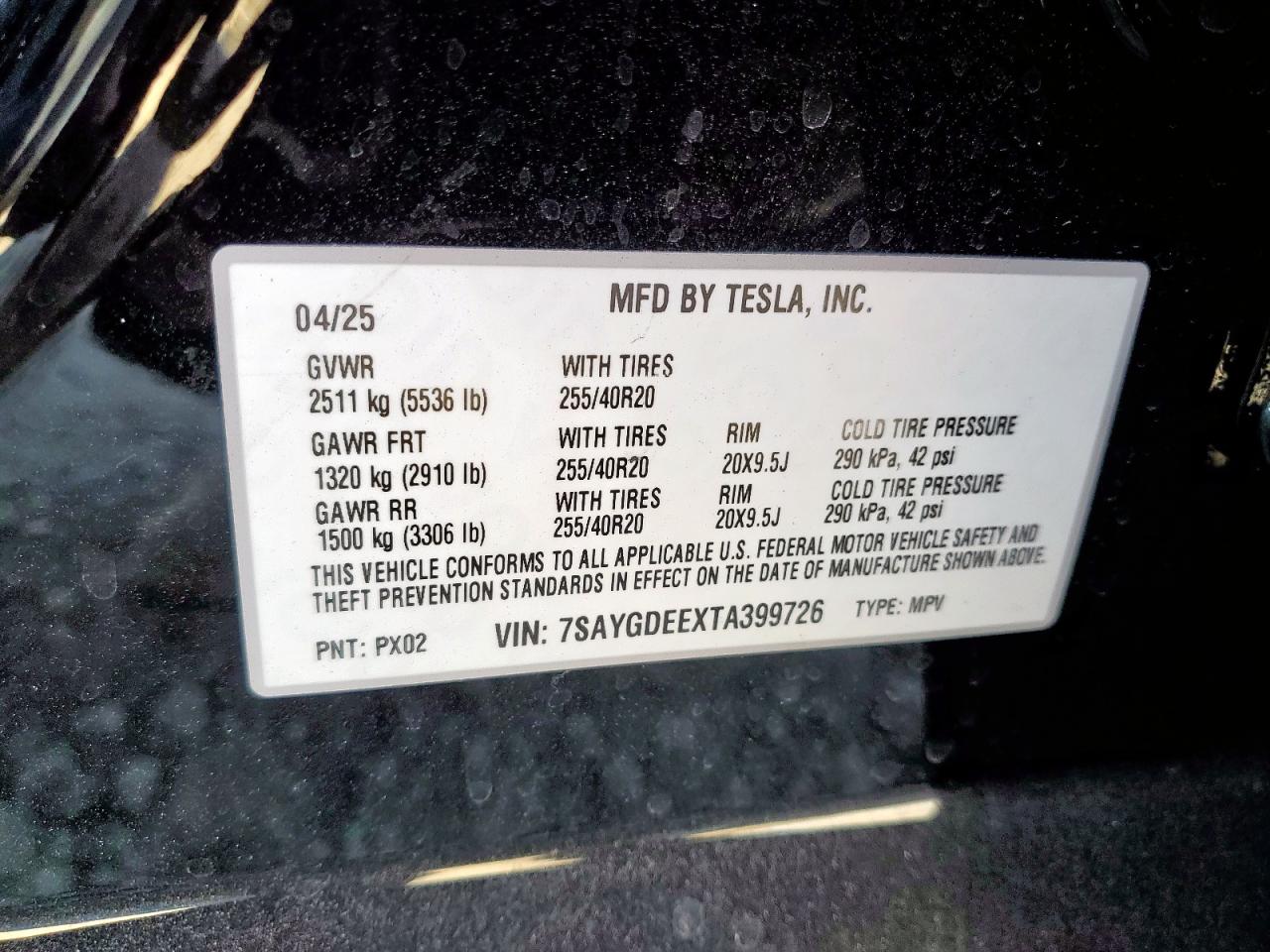 2026 Tesla Model Y VIN: 7SAYGDEEXTA399726 Lot: 86172625