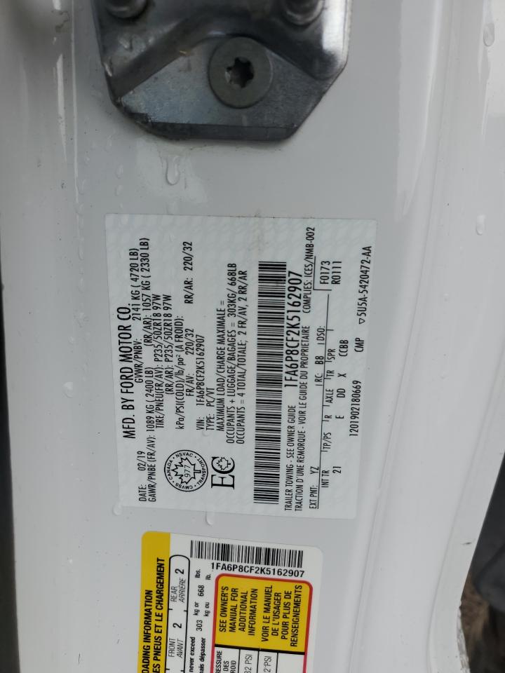 2019 Ford Mustang Gt VIN: 1FA6P8CF2K5162907 Lot: 85764305