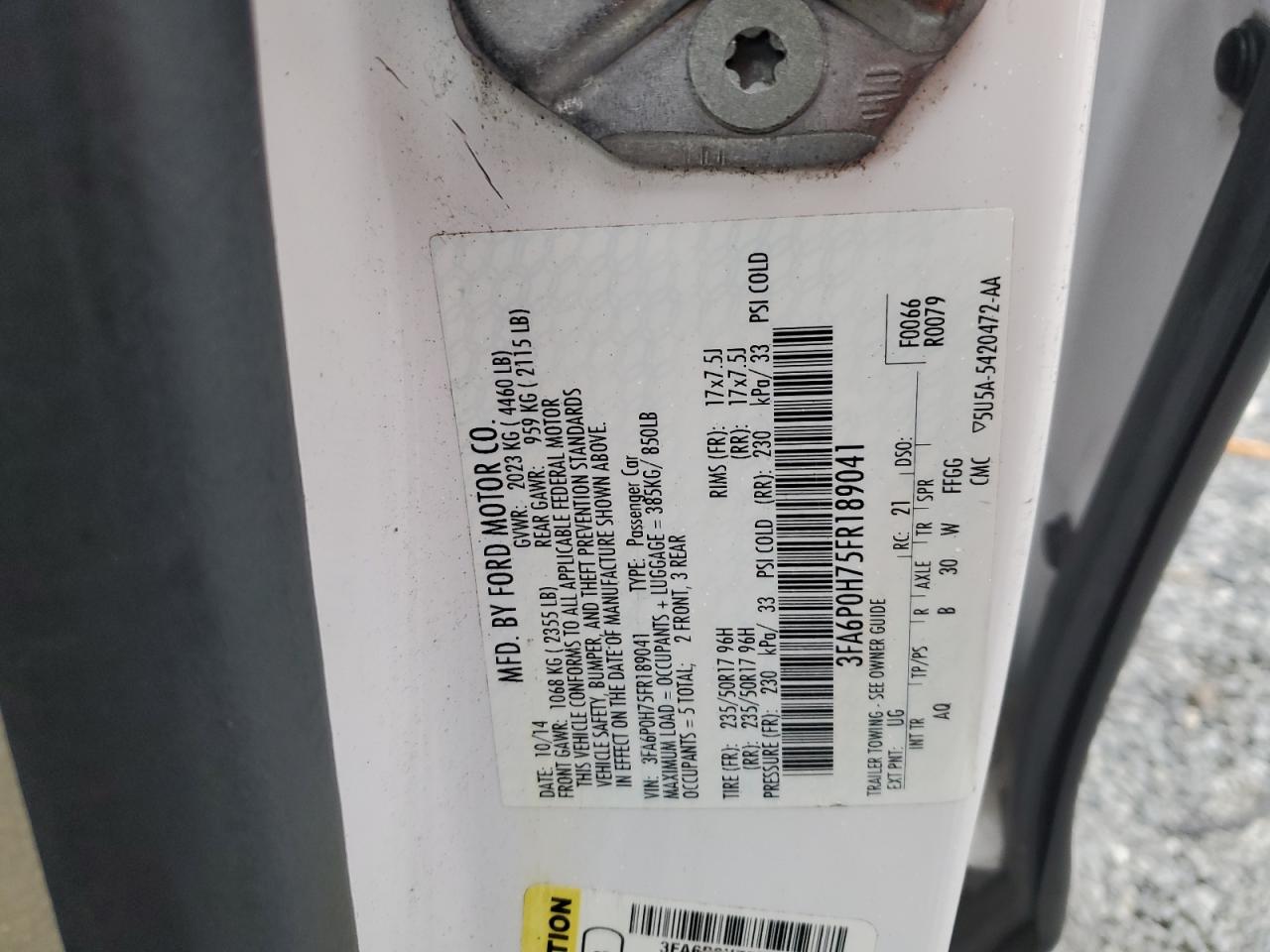 2015 Ford Fusion Se VIN: 3FA6P0H75FR189041 Lot: 90408955