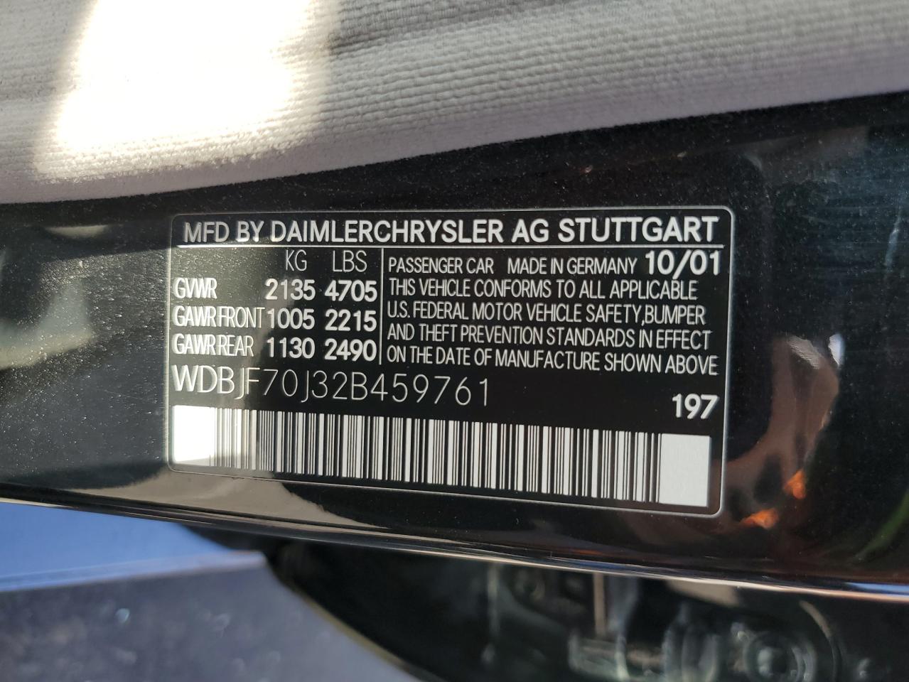 2002 Mercedes-Benz E 430 VIN: WDBJF70J32B459761 Lot: 85577445