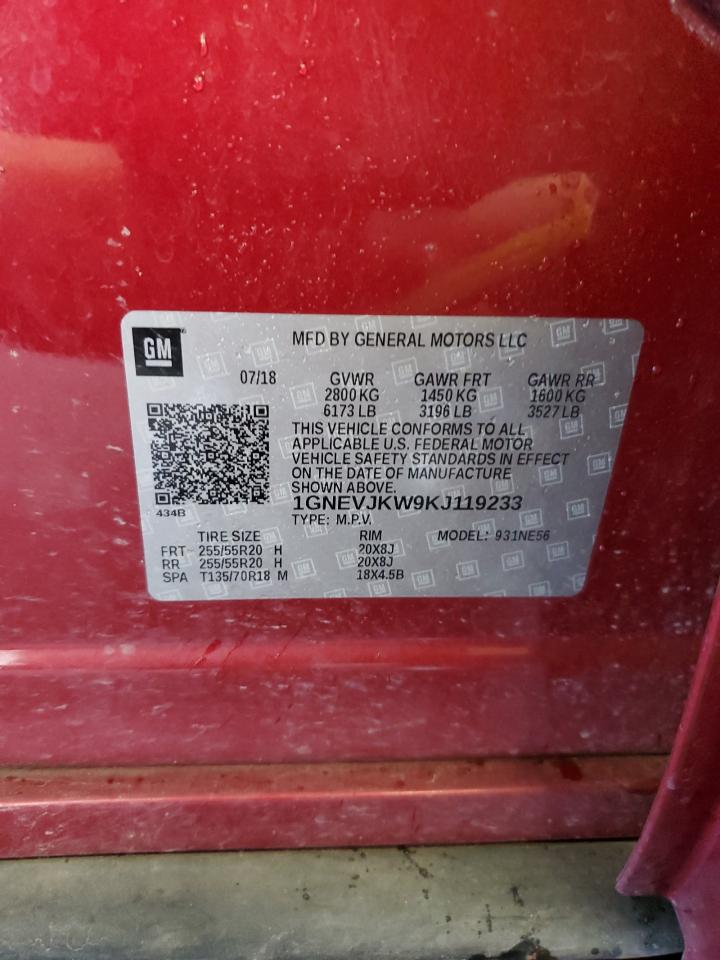 2019 Chevrolet Traverse High Country VIN: 1GNEVJKW9KJ119233 Lot: 85129725