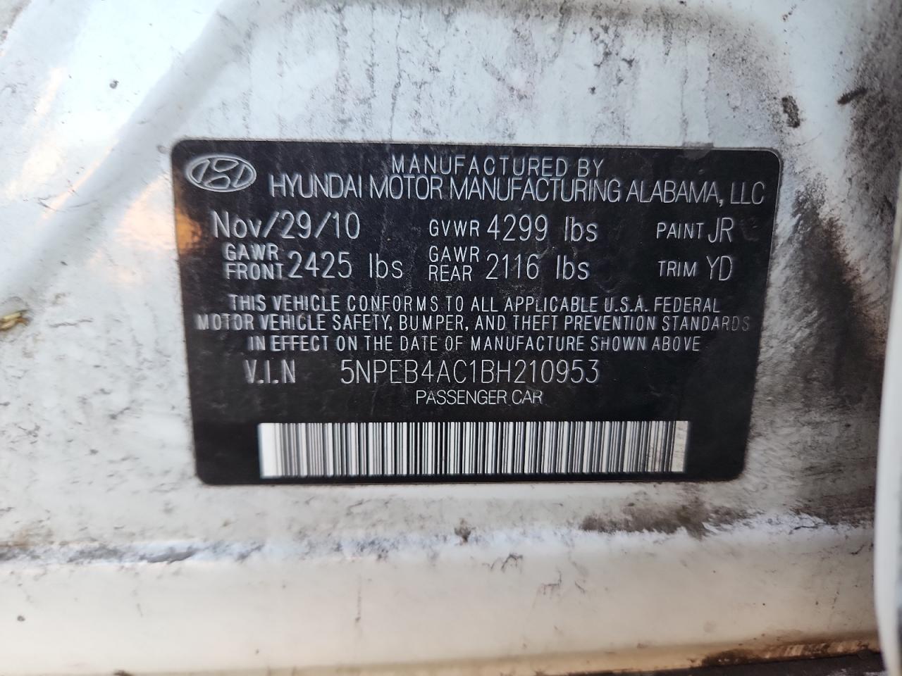 2011 Hyundai Sonata Gls VIN: 5NPEB4AC1BH210953 Lot: 82424745