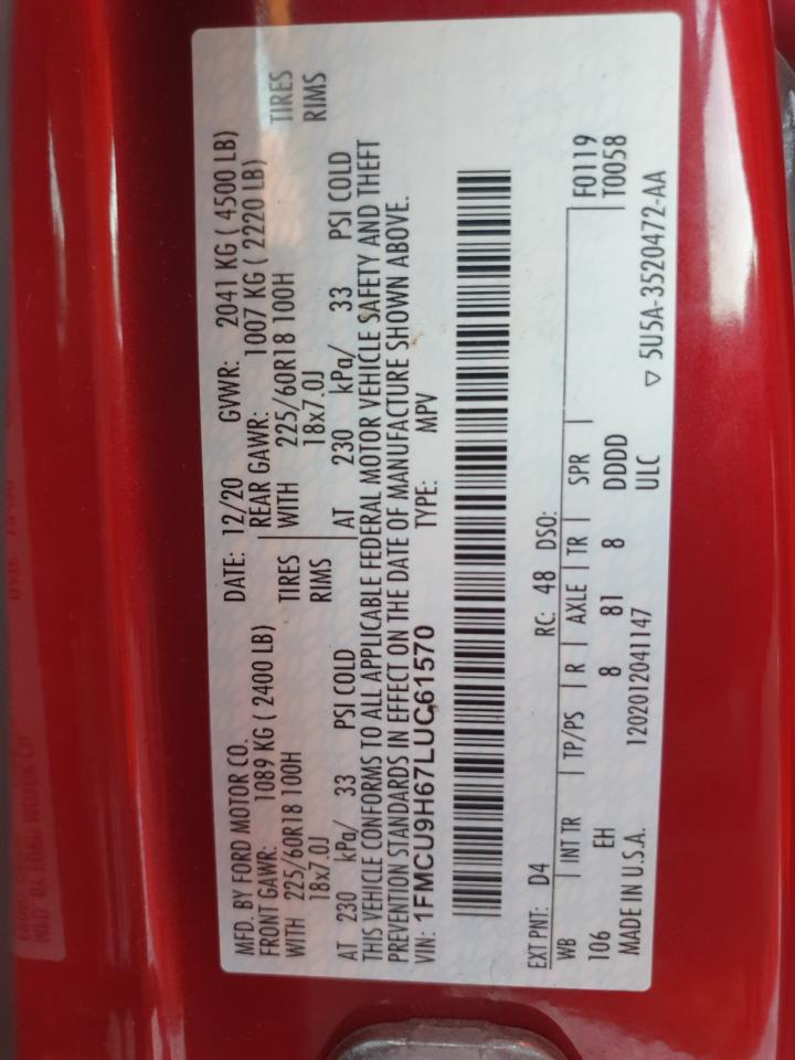 2020 Ford Escape Sel VIN: 1FMCU9H67LUC61570 Lot: 81968745