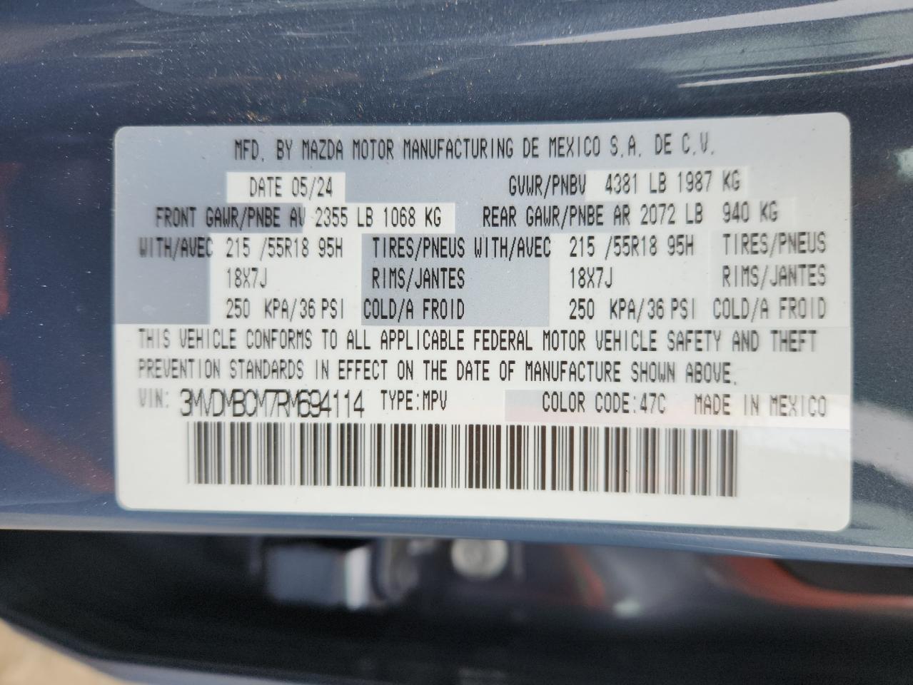 2024 Mazda Cx-30 Preferred VIN: 3MVDMBCM7RM694114 Lot: 89561835