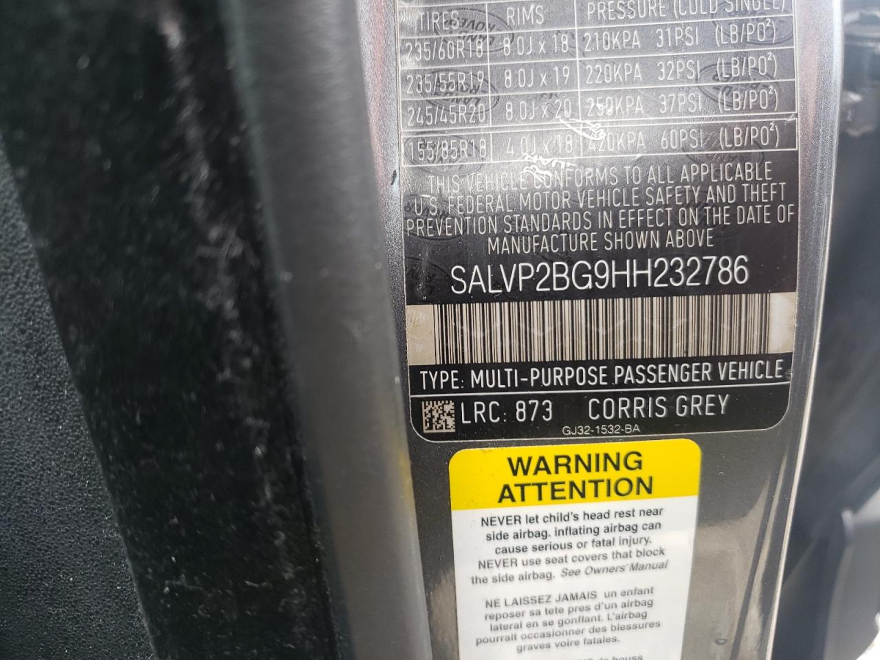 2017 Land Rover Range Rover Evoque Se VIN: SALVP2BG9HH232786 Lot: 86813095