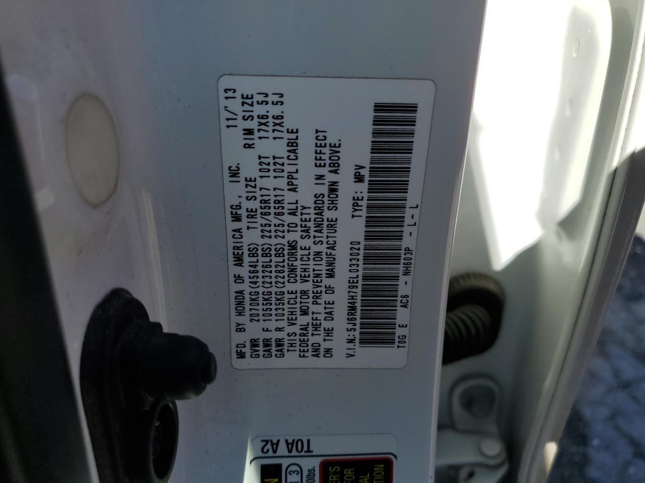 2014 Honda Cr-V Exl VIN: 5J6RM4H79EL033020 Lot: 85011485
