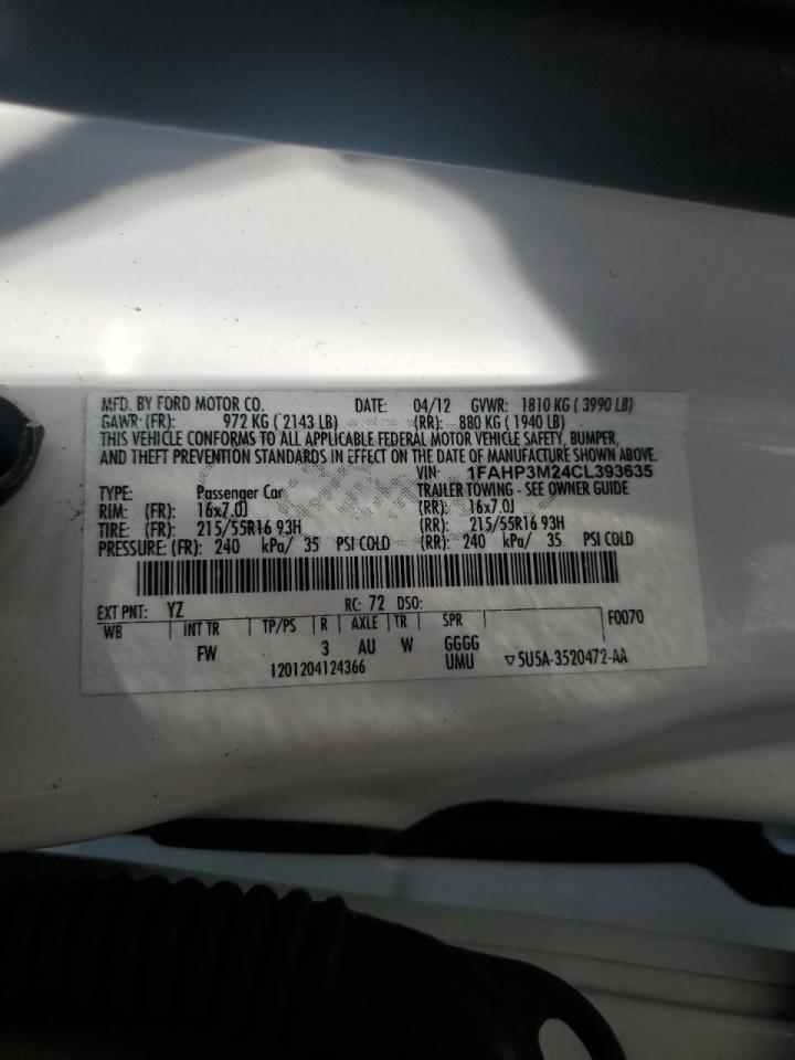 2012 Ford Focus Sel VIN: 1FAHP3M24CL393635 Lot: 90239245