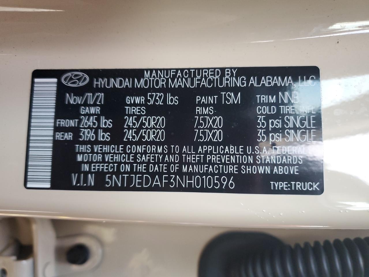 2022 Hyundai Santa Cruz Limited VIN: 5NTJEDAF3NH010596 Lot: 90128265