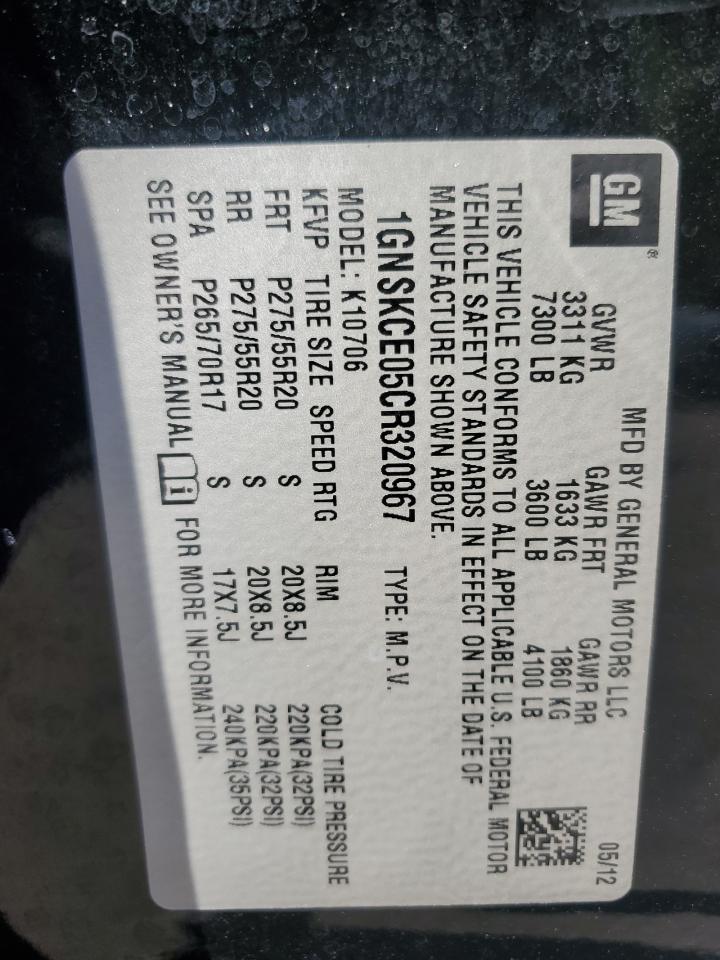 2012 Chevrolet Tahoe K1500 Ltz VIN: 1GNSKCE05CR320967 Lot: 86871835