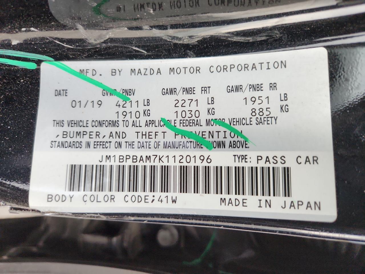 2019 Mazda 3 Select VIN: JM1BPBAM7K1120196 Lot: 85338085