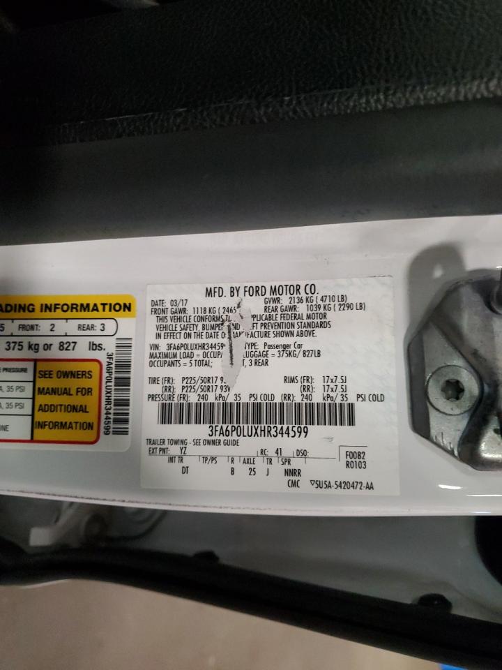 2017 Ford Fusion Se Hybrid VIN: 3FA6P0LUXHR344599 Lot: 82380865