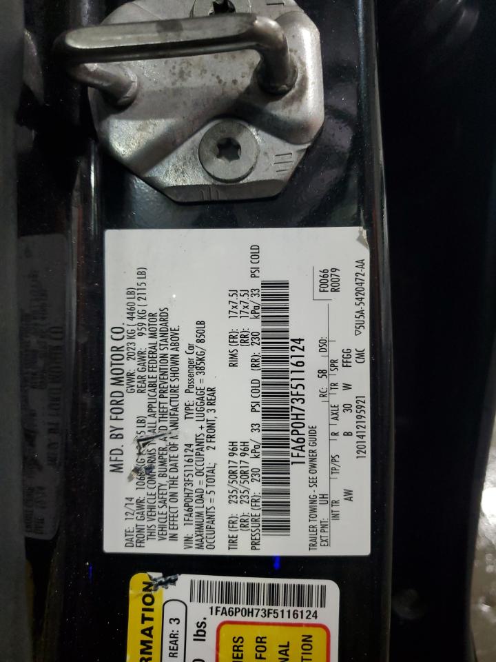 2015 Ford Fusion Se VIN: 1FA6P0H73F5116124 Lot: 86692135