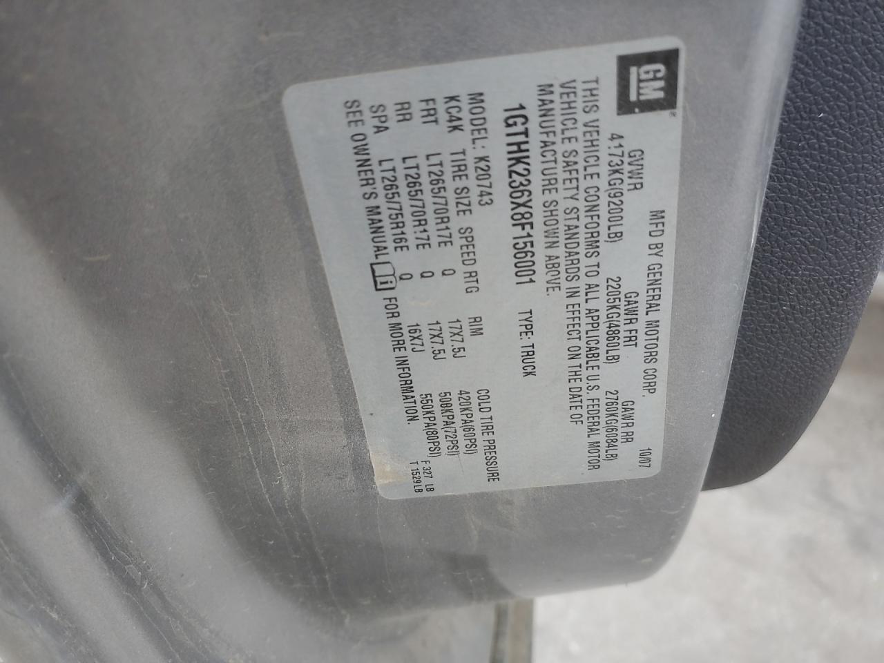 2008 GMC Sierra K2500 Heavy Duty VIN: 1GTHK236X8F156001 Lot: 82624645