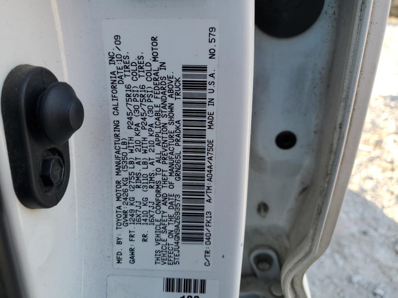 2010 Toyota Tacoma Double Cab Prerunner VIN: 5TEJU4GN9AZ693573 Lot: 86451545