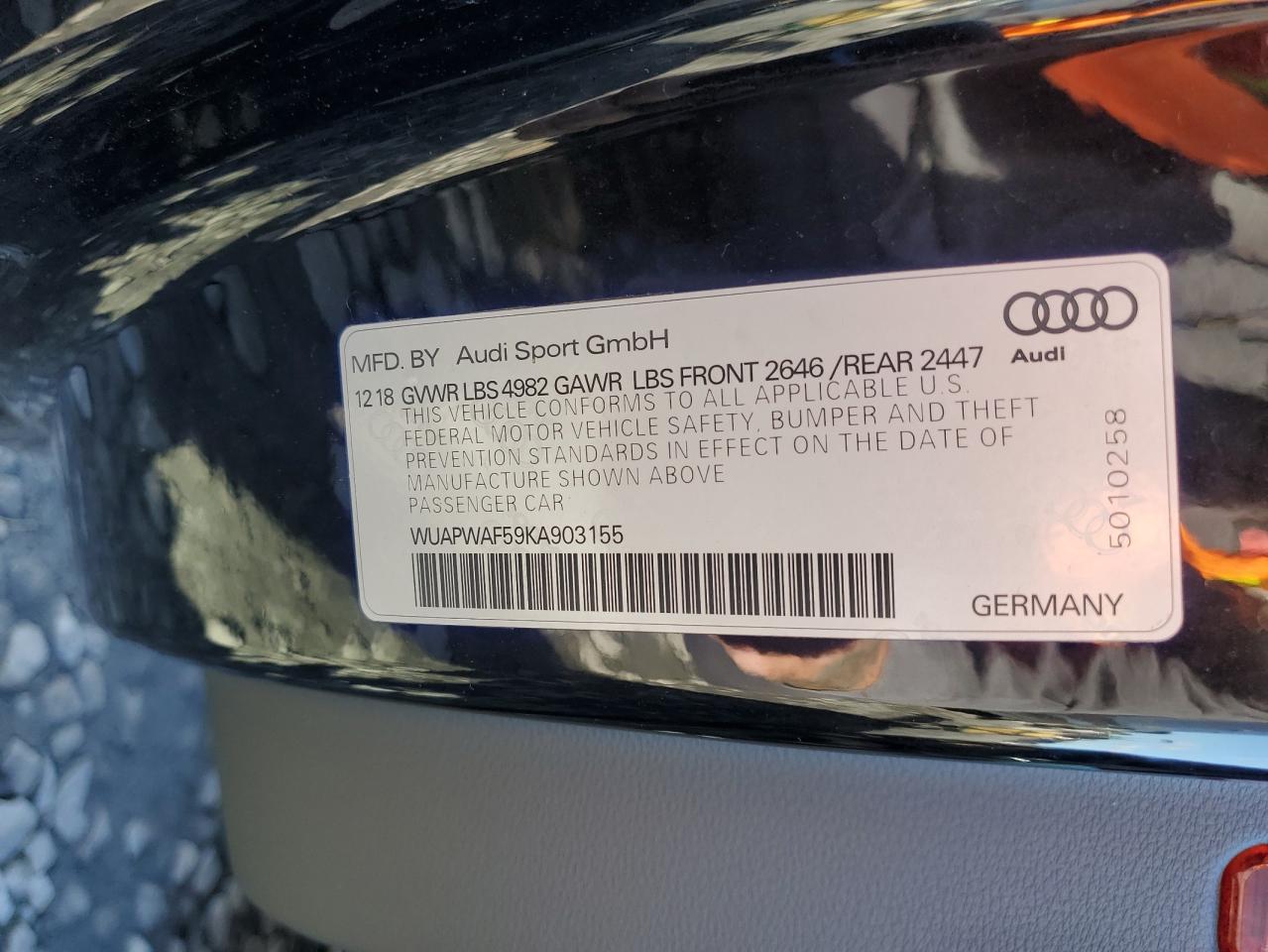 2019 Audi Rs5 VIN: WUAPWAF59KA903155 Lot: 86166555