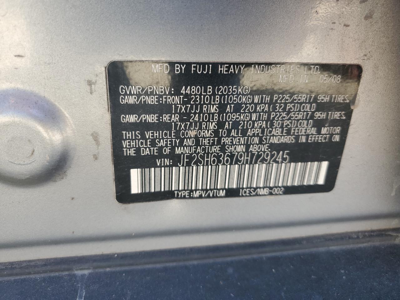 2009 Subaru Forester 2.5X Premium VIN: JF2SH63679H729245 Lot: 86156635