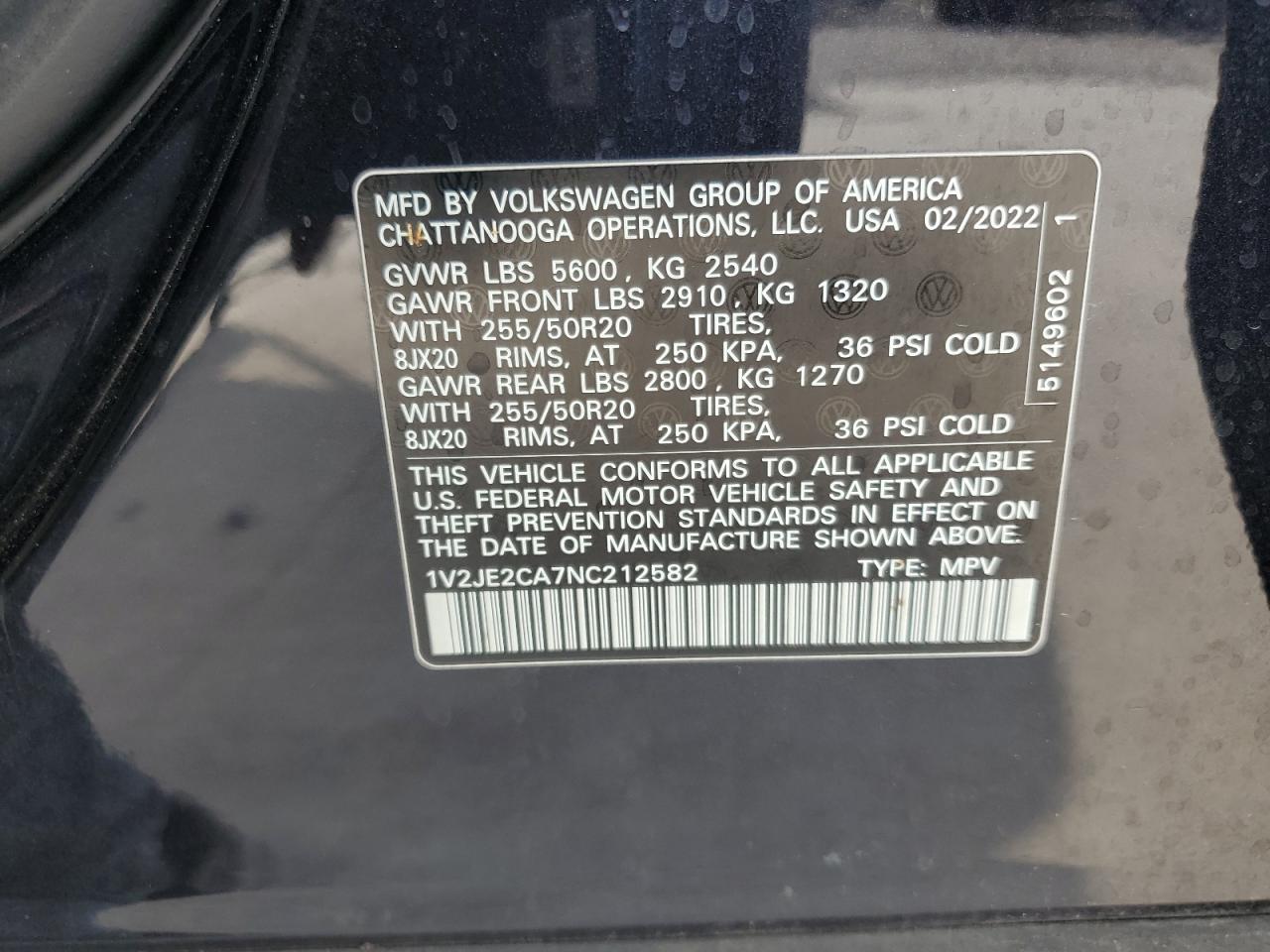 2022 Volkswagen Atlas Cross Sport Se VIN: 1V2JE2CA7NC212582 Lot: 82731375