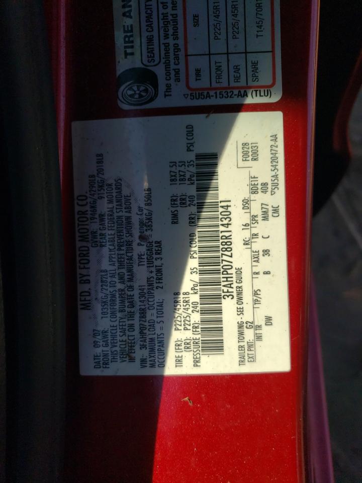 2008 Ford Fusion Se VIN: 3FAHP07Z88R143041 Lot: 90855595