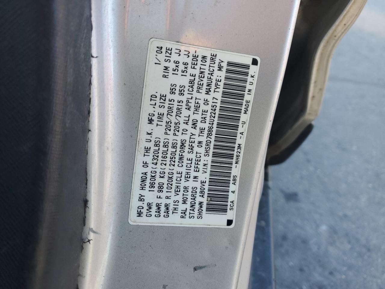 2004 Honda Cr-V Ex VIN: SHSRD78864U224517 Lot: 82382515