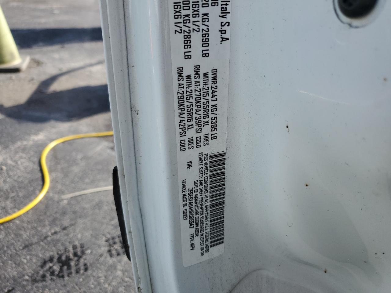 2017 Ram Promaster City VIN: ZFBERFAB4H6D85947 Lot: 85342475