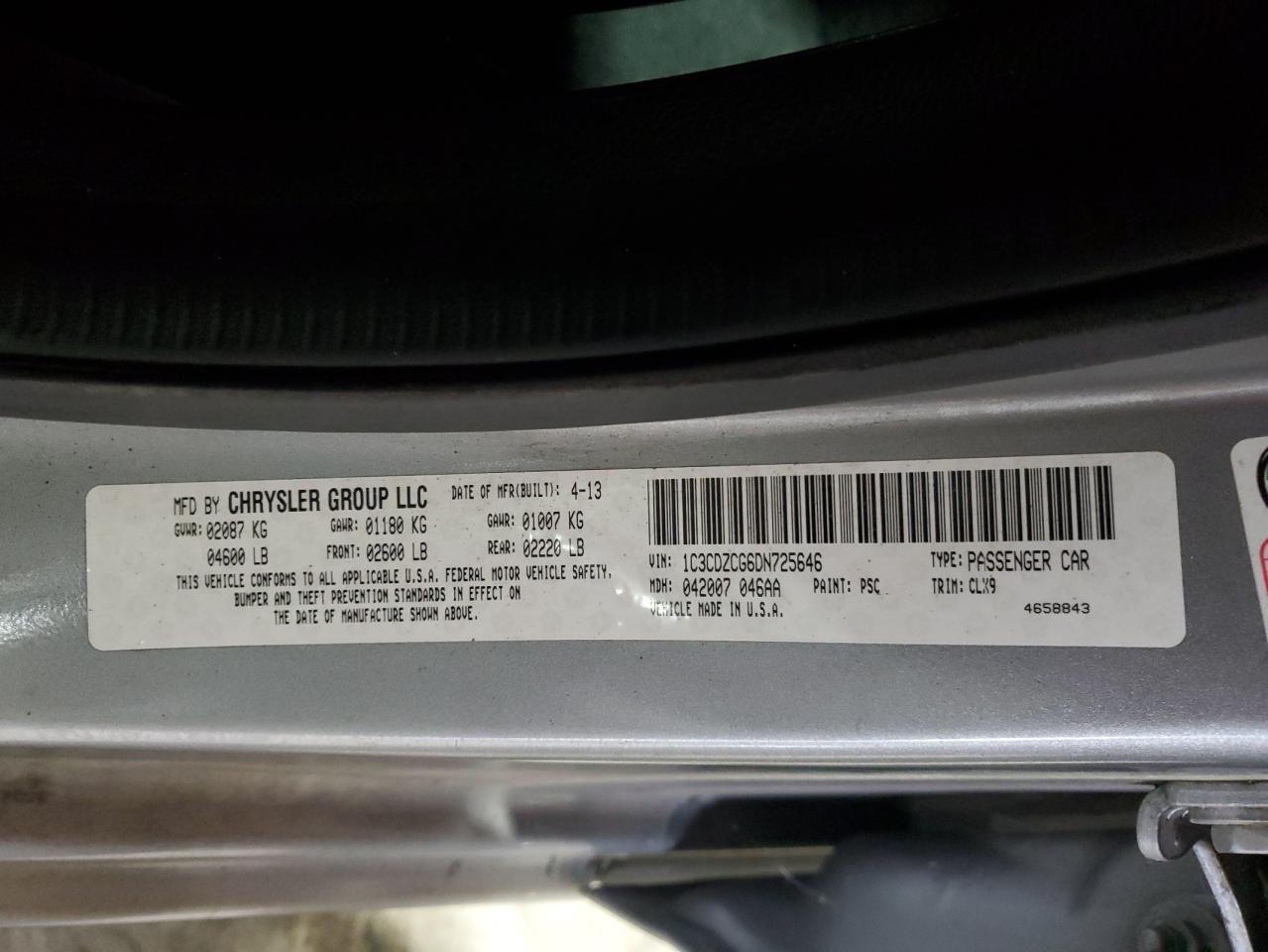 2013 Dodge Avenger Sxt VIN: 1C3CDZCG6DN725646 Lot: 85717415