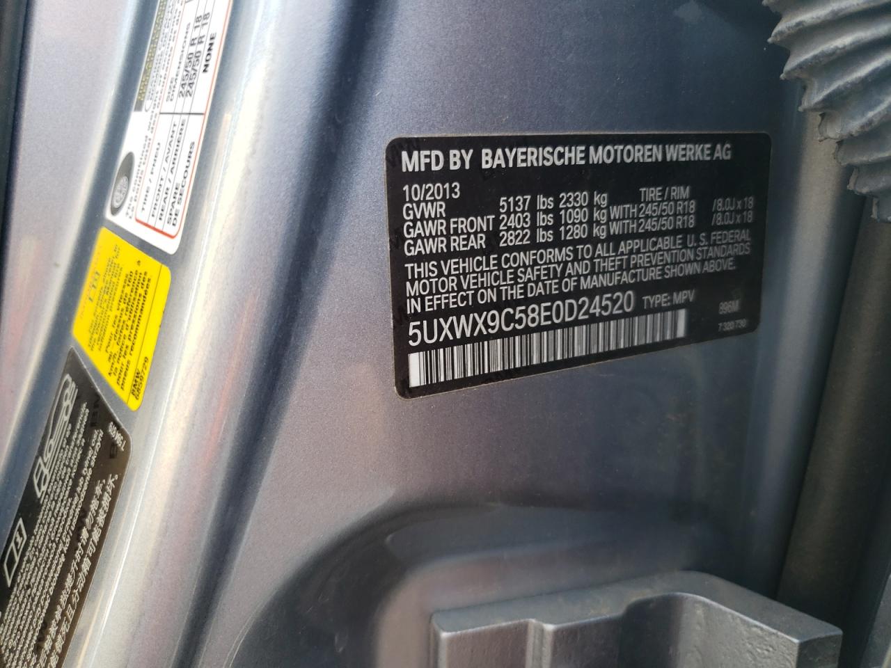 2014 BMW X3 xDrive28I VIN: 5UXWX9C58E0D24520 Lot: 84378505