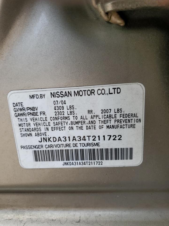 2004 Infiniti I35 VIN: JNKDA31A34T211722 Lot: 86745105