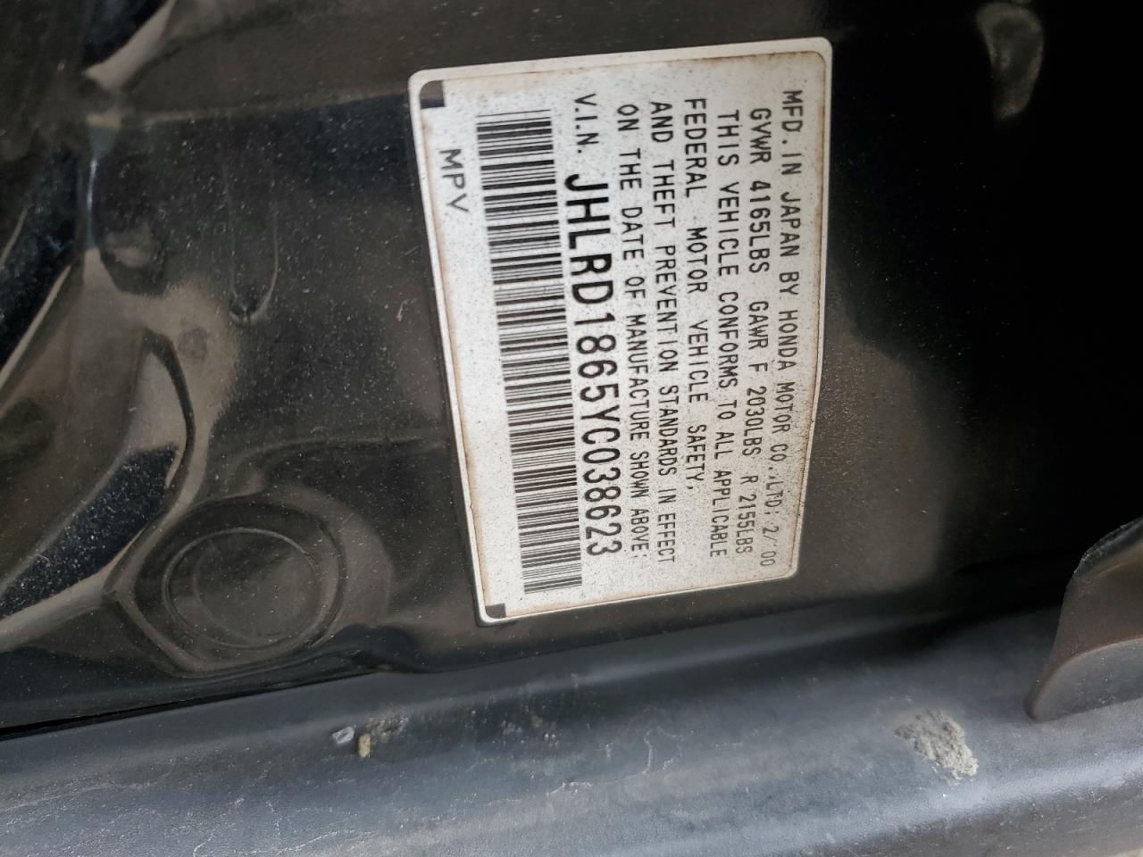 2000 Honda Cr-V Ex VIN: JHLRD1865YC038623 Lot: 90358255