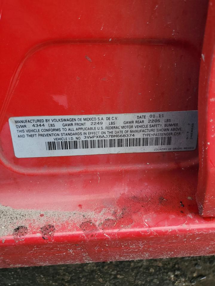 2011 Volkswagen Jetta S VIN: 3VWPX8AJ7BM668374 Lot: 84739335