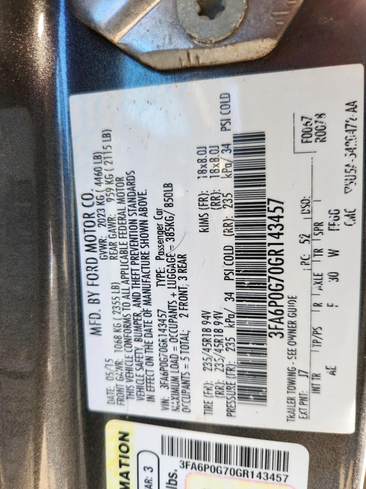 2016 Ford Fusion S VIN: 3FA6P0G70GR143457 Lot: 90434715