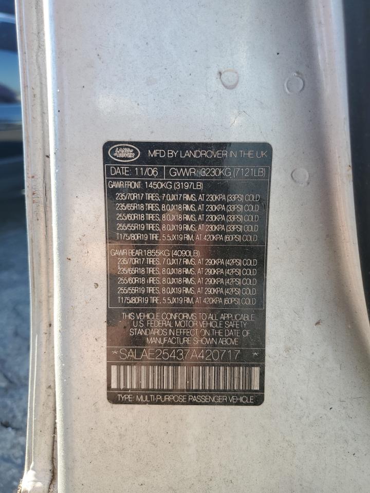 2007 Land Rover Lr3 Se VIN: SALAE25437A420717 Lot: 89787475