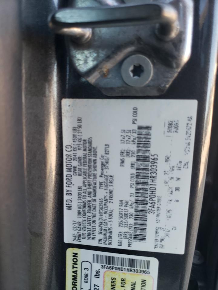 2017 Ford Fusion Se VIN: 3FA6P0HD1HR303965 Lot: 81982525