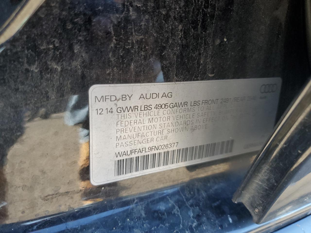 2015 Audi A4 Premium Plus VIN: WAUFFAFL9FN026377 Lot: 87423315